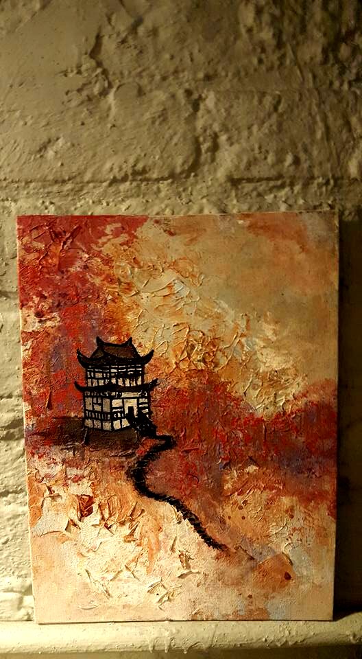 Japanese pagoda in autumn mist