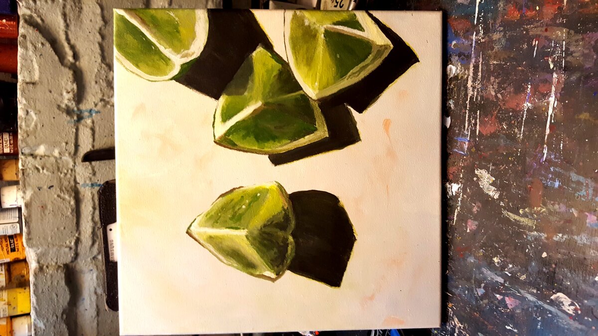 Work in progress - lime slices painting in the studio